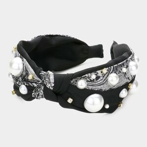 Black Pearl Rhinestone Headband Hair Bling Crystal Jeweled Statement Knot